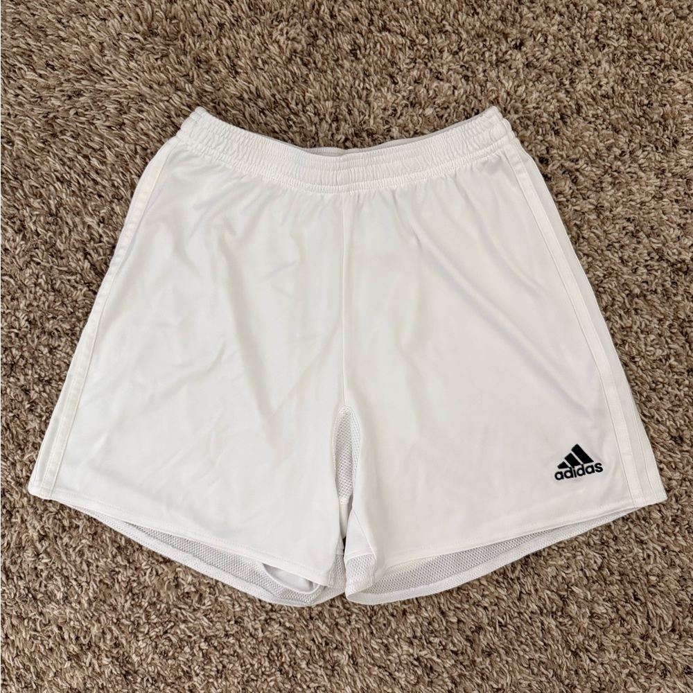 adidas White Athletic Shorts with Black Logo Accent